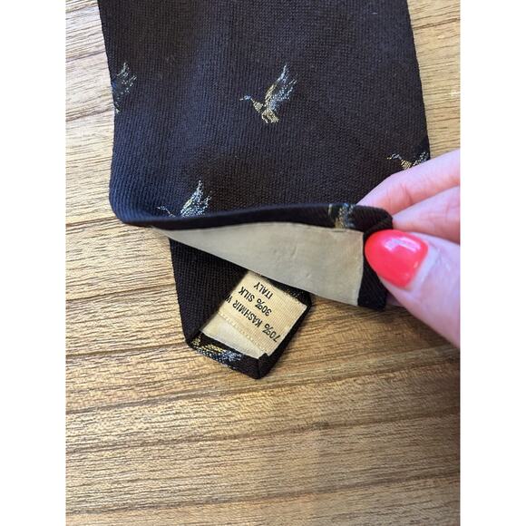 Vintage Men’s Italian Navy Tie 3.75” Flying Ducks Kasmir Wool Silk Blend Hunting - Picture 6 of 13